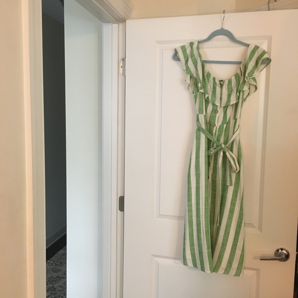 Lulus Green and White Striped Dress (size M)